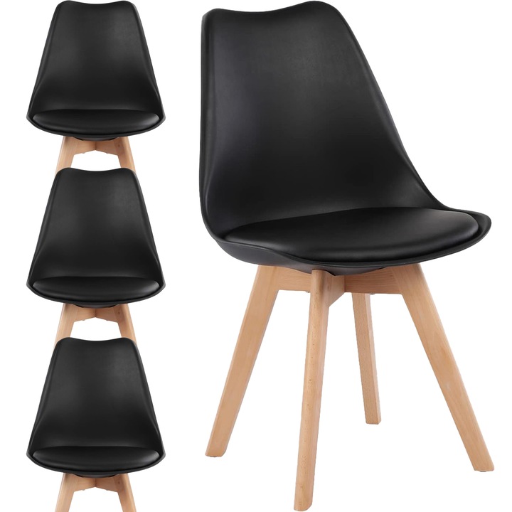 Scaun 4 bucati scandinav DSW cu perna, VIKING, 51 x 50 x 82 cm, negru