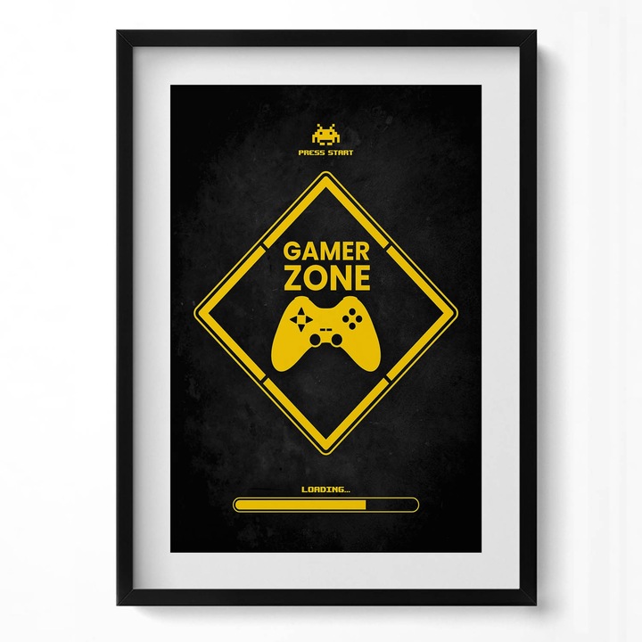 Tablou Inramat, Wallfluent, Inscriptia pentru camera jucatorului „Zona de jucator”, Rama negru, 50x70 cm, 010330010160200280919