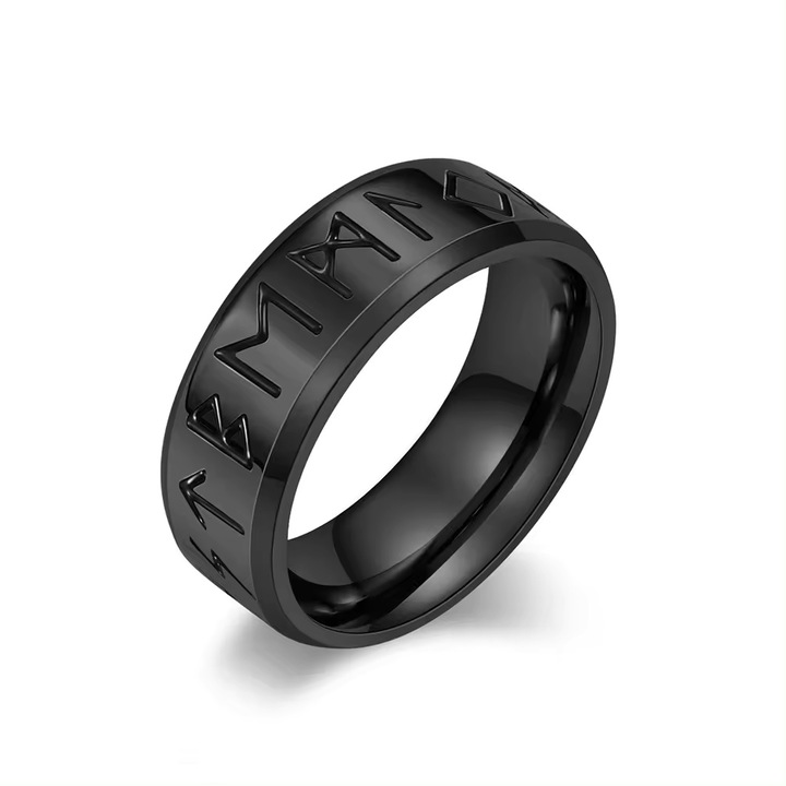 Inel Viking Unisex Rune, Inox, Negru, 19 mm