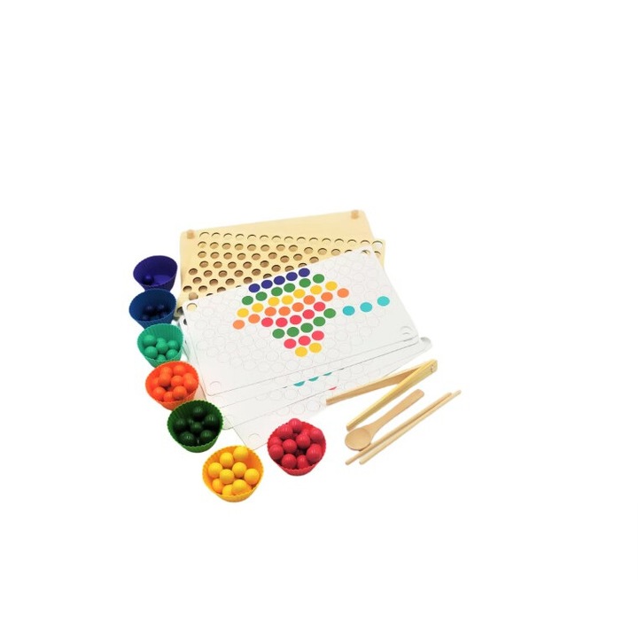 Joc de indemanare Montessori Rainbow Clip Beads, curcubeu, multicolor, 30 x 18 x 5 cm