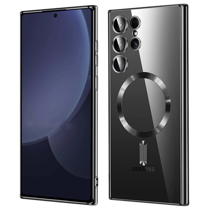 Кейс за Samsung Galaxy S25 Ultra с MagSafe и противоударна защита на стъклата 1.5 мм прозрачен - Черен