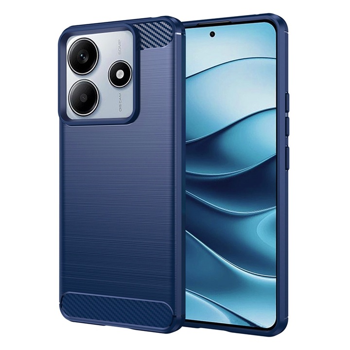 Устойчив на въглерод калъф за Xiaomi Redmi Note 14 5G, ОПТИМАЛНО РЕШЕНИЕ, силиконова TPU по-добра защита, дизайн на влакна, оптимизация против удар, дълготраен калъф, син