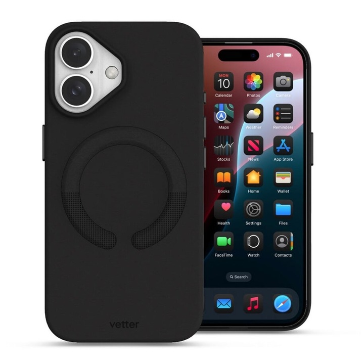 Husa pentru iPhone 16 Plus, Vetter, Clip-On Vegan Leather, Compatibil MagSafe, Negru