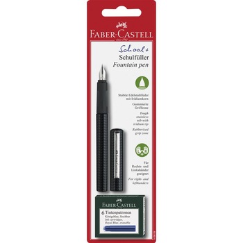 Stilou scolar Faber-Castell cu 6 cartuse, Carbon Stilou scolar Faber-Castell cu 6 cartuse, Carbon