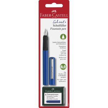 Stilou scolar Faber-Castell cu 6 cartuse, Albastru Stilou scolar Faber-Castell cu 6 cartuse, Albastru