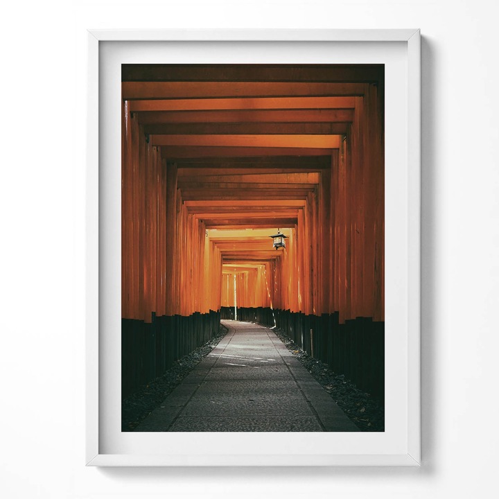 Tablou Inramat, Wallfluent, Calea traditionala prin poarta torii, Rama alba, 60x80 cm, 010330010090100281132