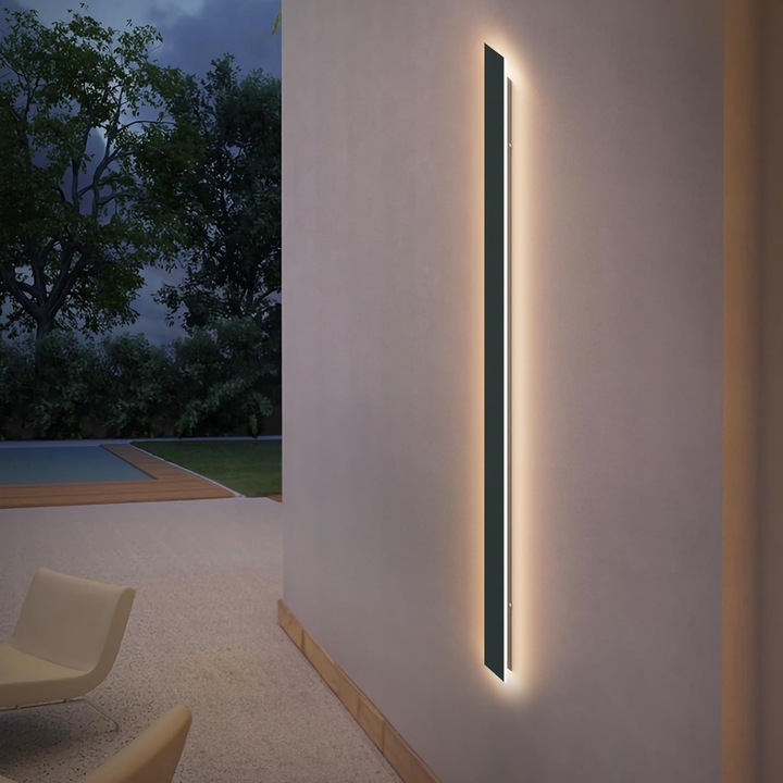 Линеен LED аплик с дължина 120 см, 35 W, топла светлина 3000 K, водоустойчив IP65, метален корпус и акрилен абажур, за дома, двора и градината