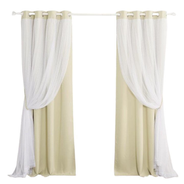 Gyűrűs függönyök, 2 db-os készlet, átlátszatlan, 2 réteg fátyollal, elegáns, szobasötétítő, hő- és fényvédelem, 132 x 240 cm, bézs