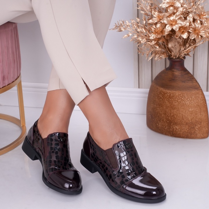 Pantofi dama casual Bordo din Piele Ecologica Lacuita Luz, Visiniu