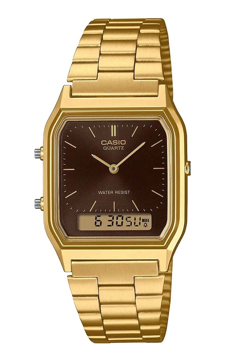 Casio, Ceas quartz din otel inoxidabil Retro, Auriu