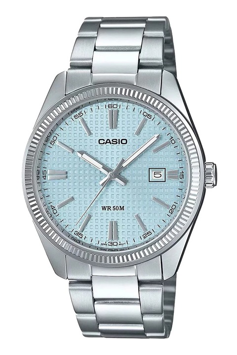 Casio, Ceas cu bratara din otel inoxidabil Vintage, Argintiu, Albastru, Argintiu