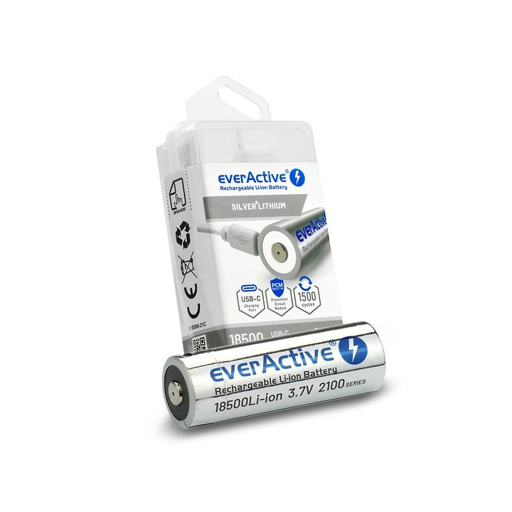 Батерия EverActive 18500, USB-C, 3.7 V Li-ion 2100 mAh с BOX защита