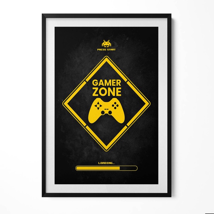 Tablou Inramat, Wallfluent, Inscriptia pentru camera jucatorului „Zona de jucator”, Rama negru, 70x100 cm, 010330010150200280919