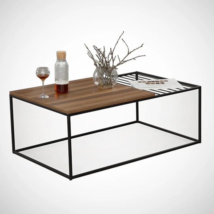 Masa de cafea din lemn si metal, Zinus Nuc/Negru, L95xl55xH43 cm