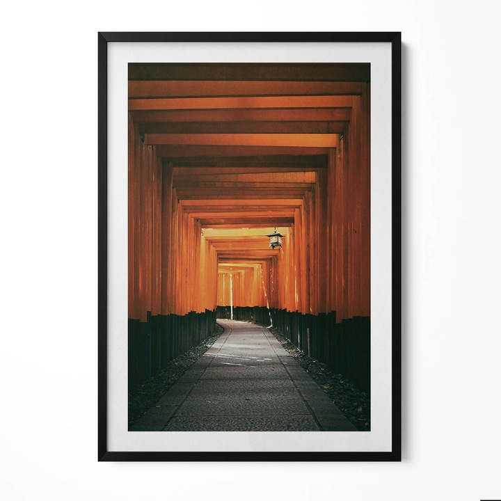Tablou Inramat, Wallfluent, Calea traditionala prin poarta torii, Rama negru, 70x100 cm, 010330010150200281132