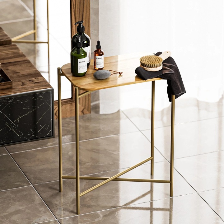 Маса за кафе от метал и дърво, Shb-003-A Дъб/Златист, Д40хШ26хВ56 см