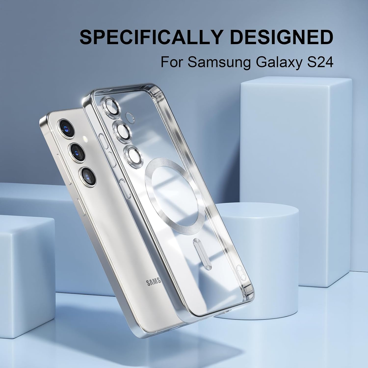 Husa din silicon Ultra-Soft cu margini metalizate, Luxury Magsafe, compatibila cu Samsung S24 Plus / Argintiu