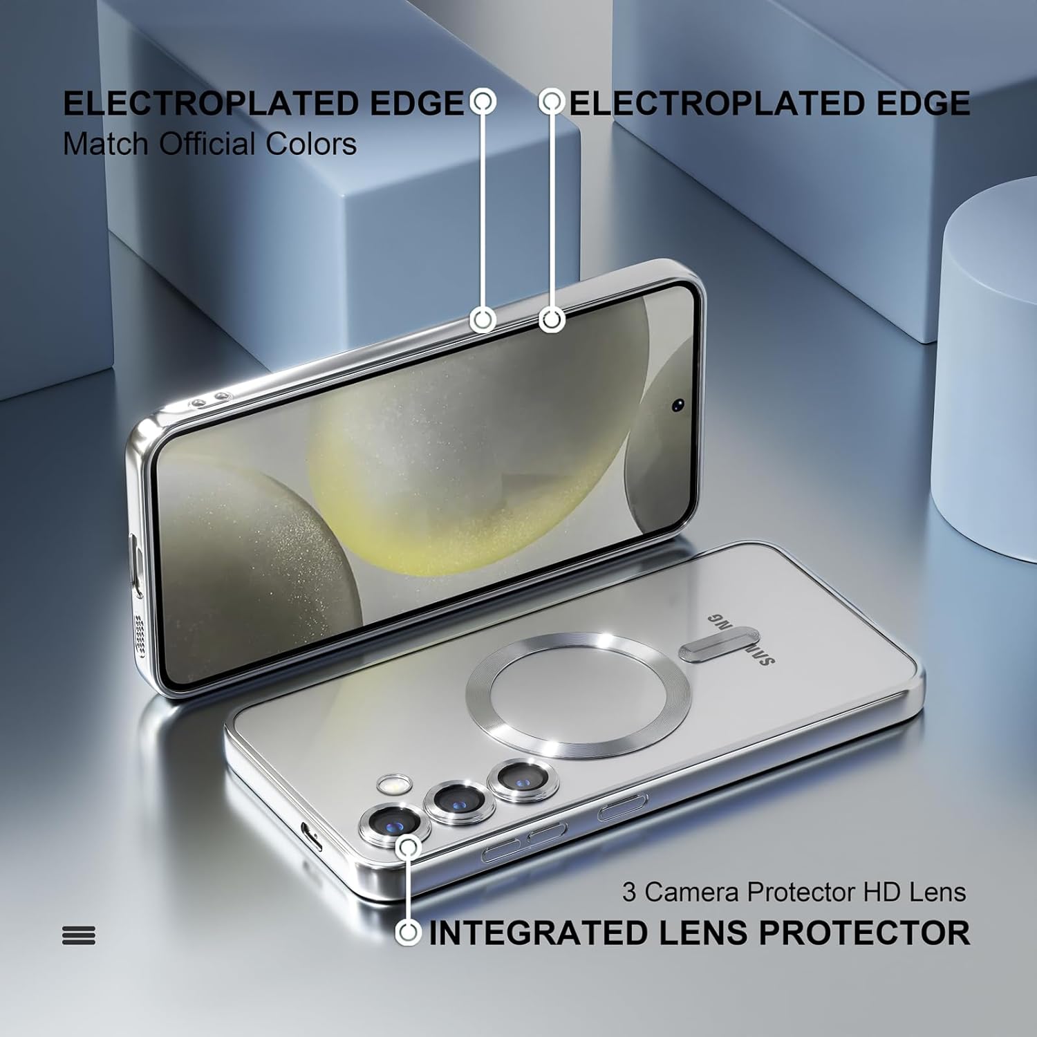 Husa din silicon Ultra-Soft cu margini metalizate, Luxury Magsafe, compatibila cu Samsung S24 Plus / Argintiu