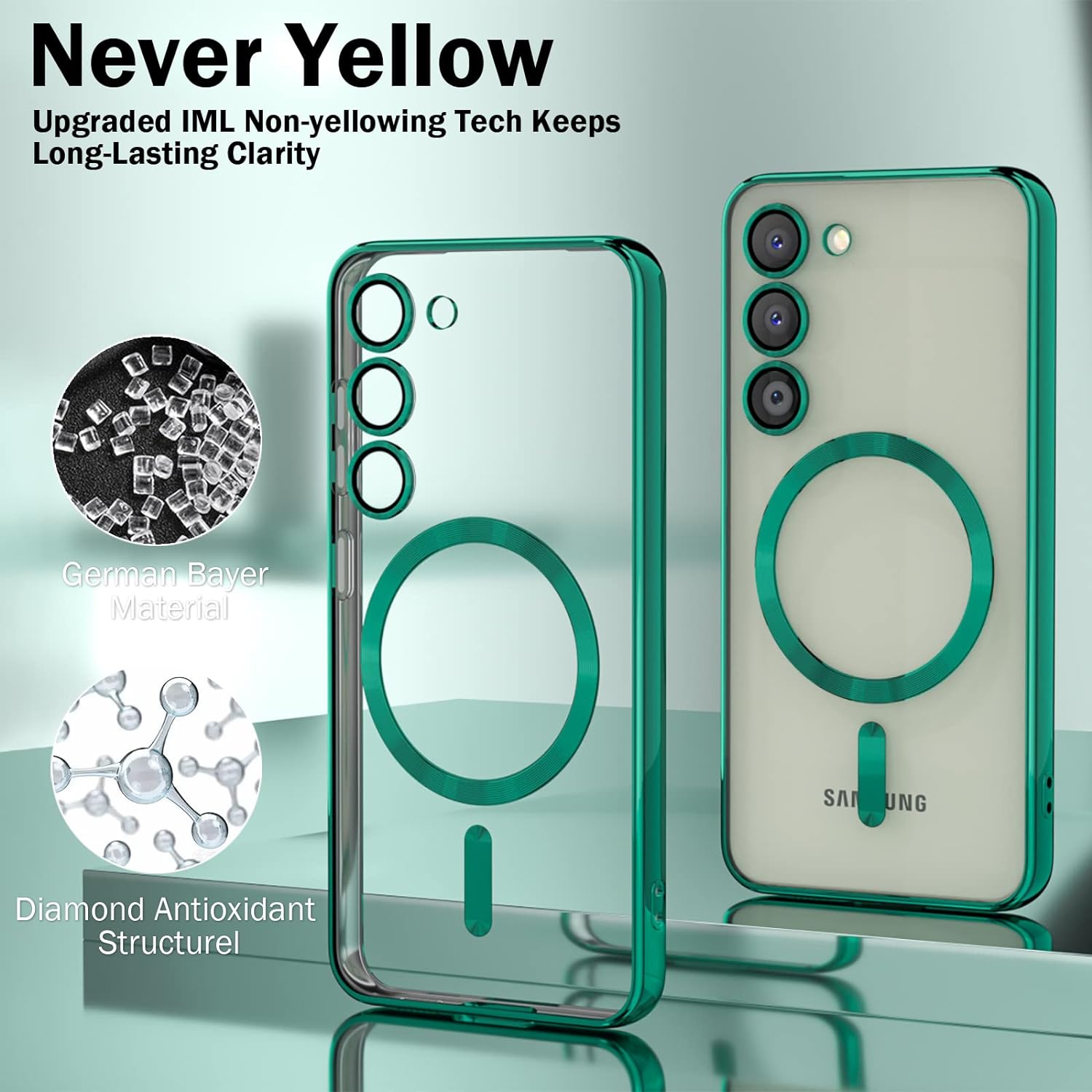 Husa din silicon Ultra-Soft cu margini metalizate, Luxury Magsafe, compatibila cu Samsung S24 / Verde