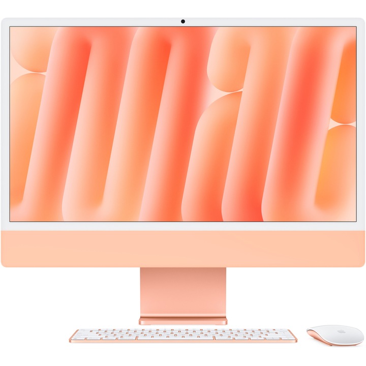 Sistem Desktop PC iMac 24" cu procesor Apple M4, 8 nuclee CPU and 8 nuclee GPU, 24", Retina 4.5K, 16GB, 256GB SSD, Orange