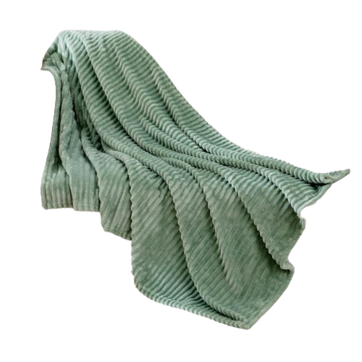 Patura din flanel, MIULEE, model in dungi, catifelata, moale si confortabila, 153 x 203 cm, Verde pastel