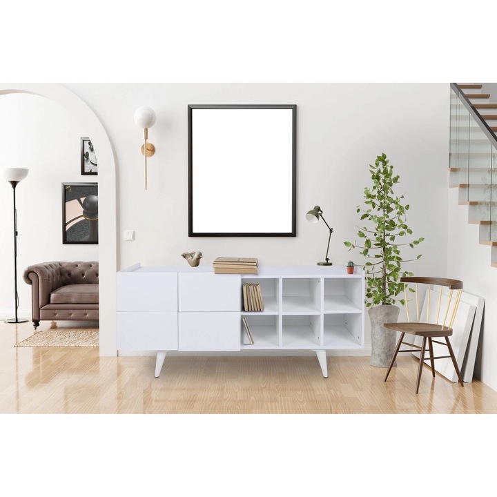 Comoda din pal si plastic, cu 4 usi, Tokyo Alb, l150xA42xH71 cm