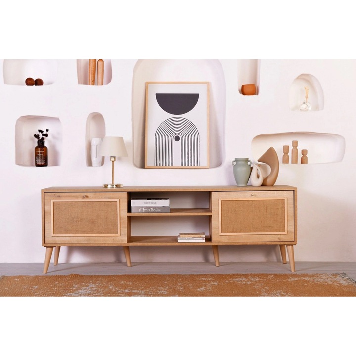 Comoda TV din pal si plastic, cu 2 usi, Jut 180 Stejar, l180xA41xH55 cm