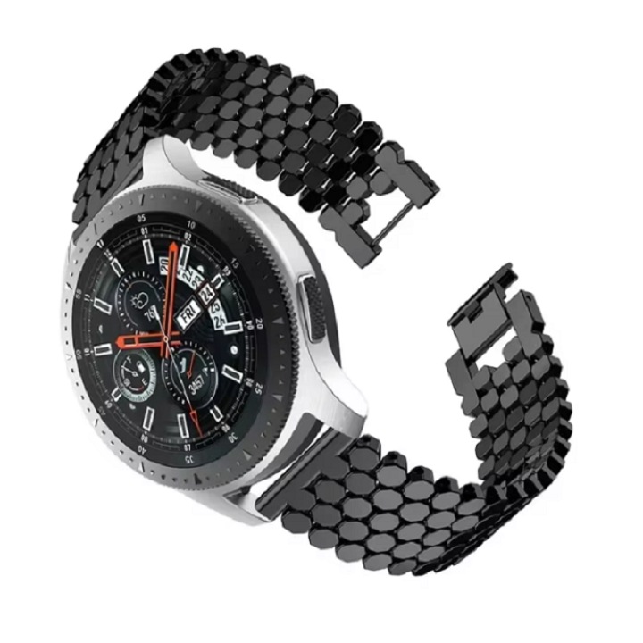 CUREA CEAS, BRARARA „MIERE” PENTRU HUAWEI 46/48MM GT2 GT2e GT3 GT4 GT5/5PRO, Samsung, universala, 22mm, NEGRU