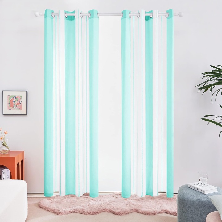 Комплект пердета, Deconovo, Бяло със зелено, 140x260см, 2 бр.