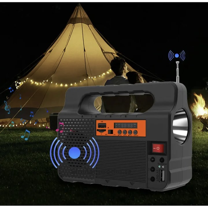 Kit Solar Radio, Lanterna, 3 Becuri cu led, Negru