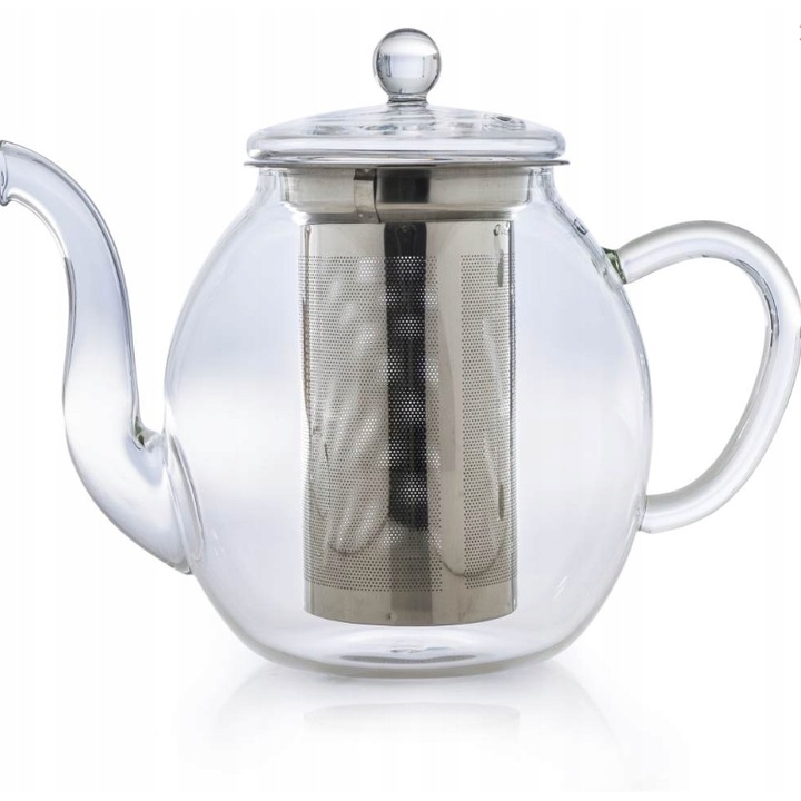 Ceainic cu infuzor de ceai, de sticla borosilicata, cu capac, termice, handmade, 1 l, Transparent, Creano