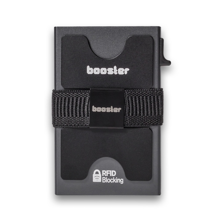 Vékony alumínium Booster tárca férfiaknak, tartós, bővíthető hátlap, minimalista fém előugró pénztárca RFID-blokkolással, 12+ kártya tárolására alkalmas, plusz készpénz 1