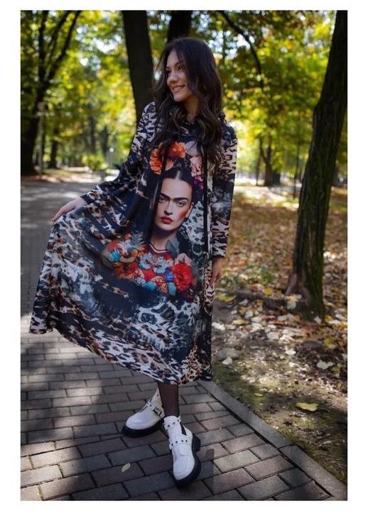 Rochie maxi cu maneca lunga asimetrica flower frida, Multicolor, One Size