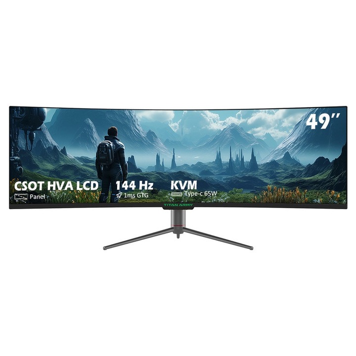 Titan Army C49SHC játékmonitor, 49 hüvelykes, 3840x1080, ívelt 1800R, 144 Hz, fekete
