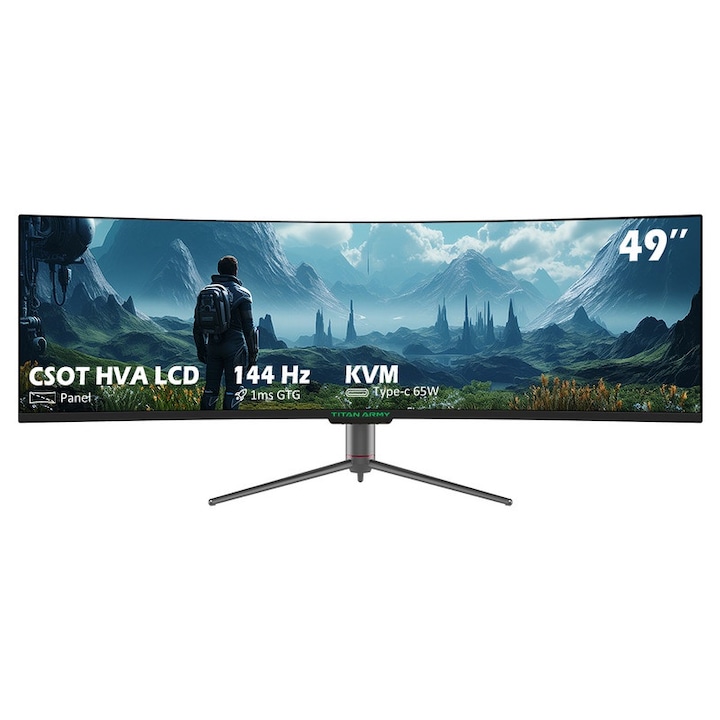 Монитор Gaming Titan Army C49SHC, 49 инча, 3840x1080, извит 1800R, 144Hz, черен