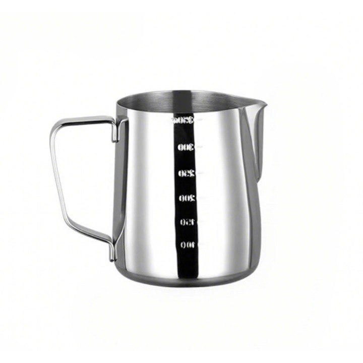 Cana Gradata Pentru Lapte, Latiera Pentru Spumare Lapte, Tip Ulcior Barista Cu Maner, 350 ml, Otel Inoxidabil