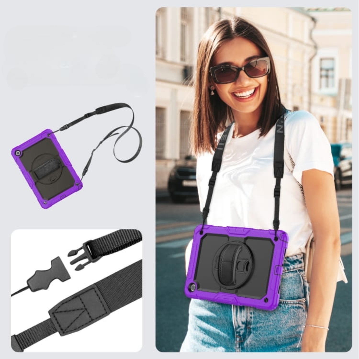 Husa protectie tableta, Pentru Samsung Galaxy Tab A7 T500, Negru/Mov