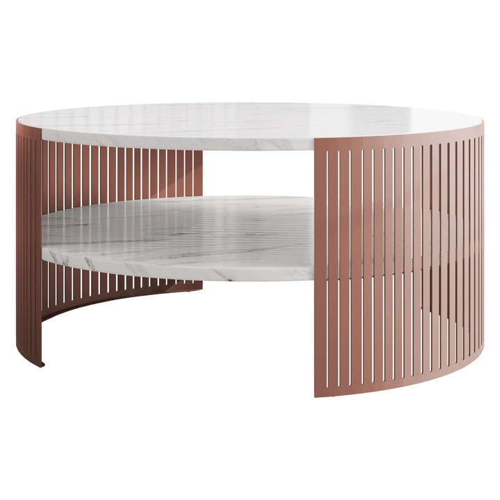 Masuta pentru cafea Zinzit Cupru, MIRJAN24, cupru / marmura bianco, 75x75x40 cm