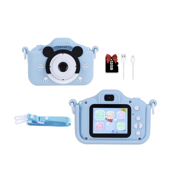 Gyerekkamera, 32 GB-os SD kártya 1080P HD, 23 millió pixel, 2,0 hüvelykes, 600 mAh, WaltStore®, 3 év+, kék