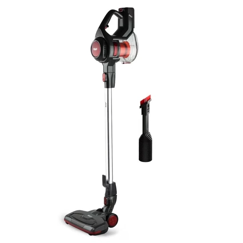 Aspirator fara fir si sac, RAF R8667, 100 W, 2 accesorii, filtru HEPA, 115x25 cm, negru-rosu
