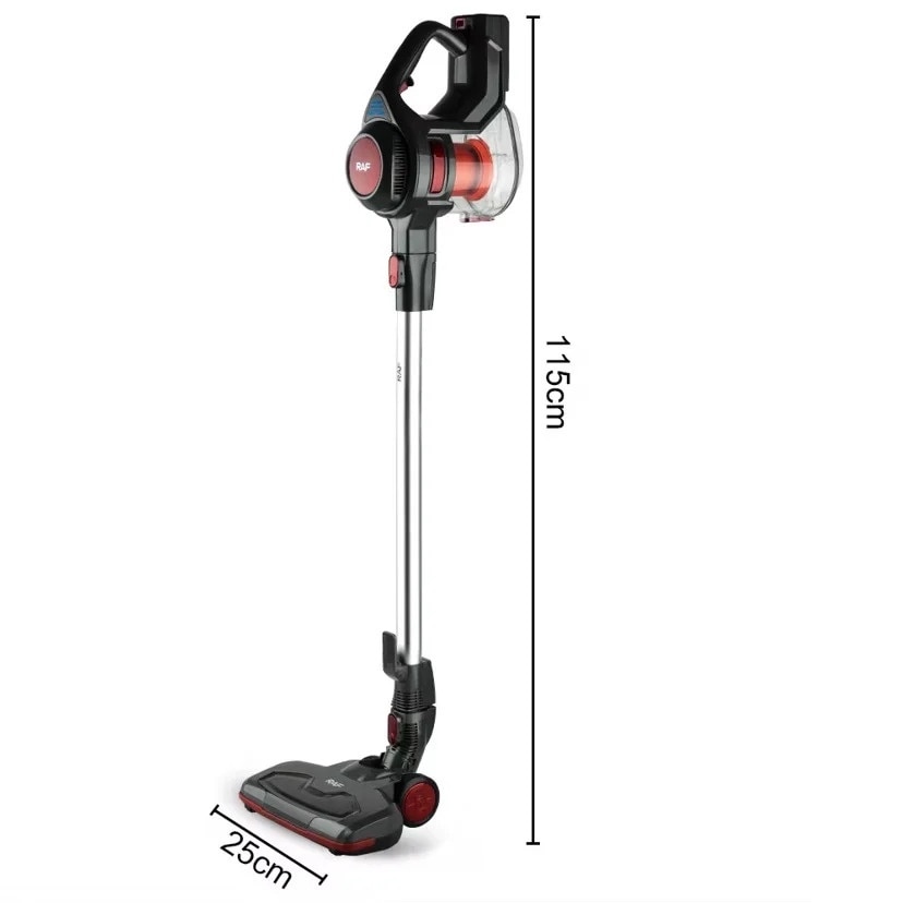 Aspirator fara fir si sac, RAF R8667, 100 W, 2 accesorii, filtru HEPA, 115x25 cm, negru-rosu