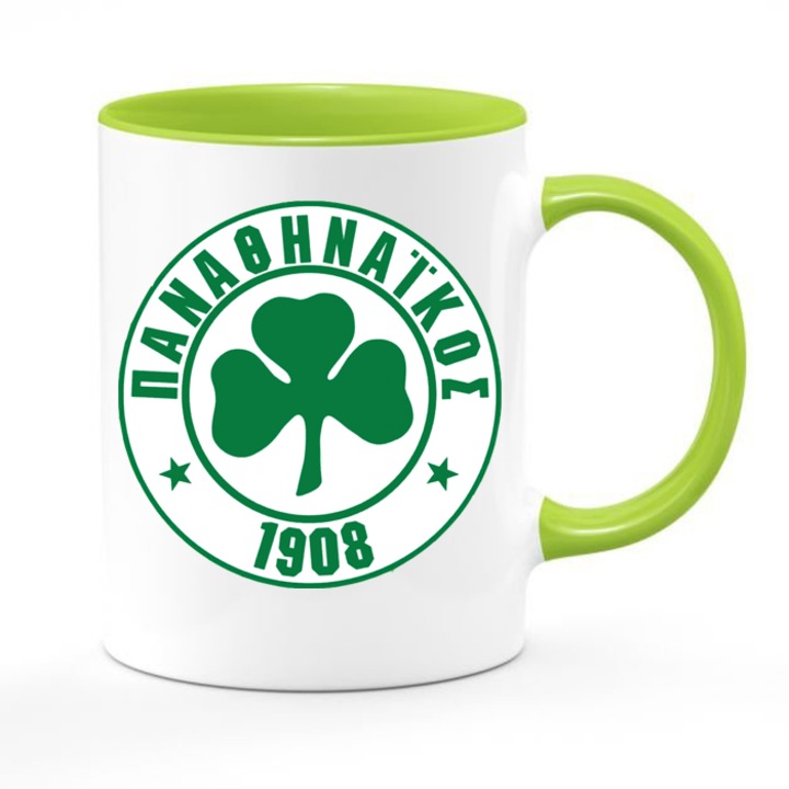 Cana Panathinaikos Nr. 4, 330ml, alb si verde, ceramica