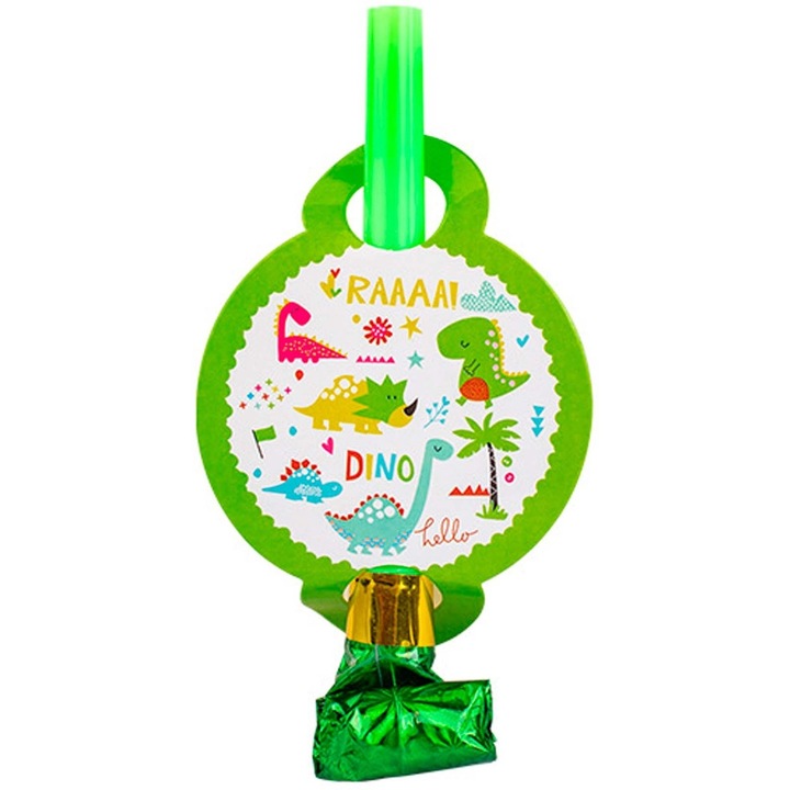 Комплект от 6 духалки, Flippy, Dino Park Collection, 12 x 7 cm, от картон/пластмаса/хартия, многоцветен