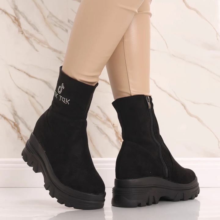 Sneakers dama Imblaniti cu Platforma Negri din Piele Eco Intoarsa Espel, Negru, 38