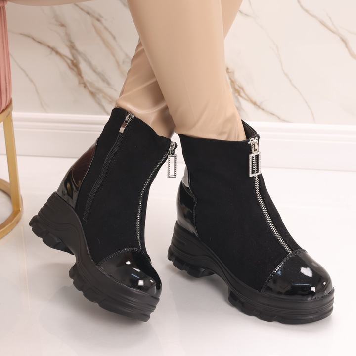 Sneakers dama Imblaniti cu Platforma Negri din Piele Eco Intoarsa Tremia, 40 EU