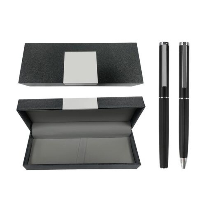 Set stilou si roller Monarch, metal, negru