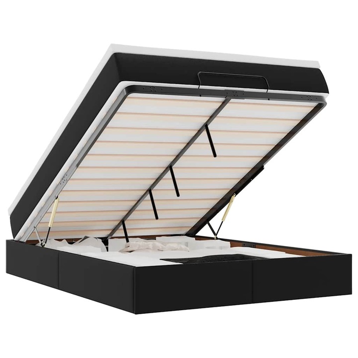 Cadru pat otoman cu saltea vidaXL, neagra, 140x190cm, piele artificiala, 48.2 Kg 3311036