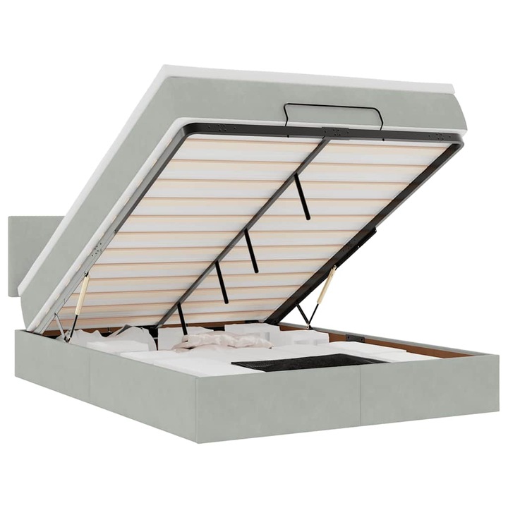 VidaXL Ottomán ágykeret matraccal világosszürke 140x200cm bársony 58.81 kg 3312554