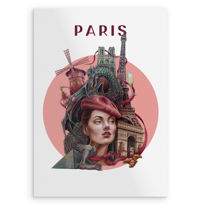 Tablou canvas, Tulup, Paris, Roz deschis, 21x29, 7 cm, Capital, Oras, 010030020070000281373