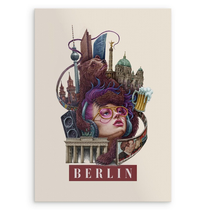 Tablou canvas, Tulup, Berlin, Multicolor, 29, 7x42 cm, Capital, Oras, 010030020120000281385